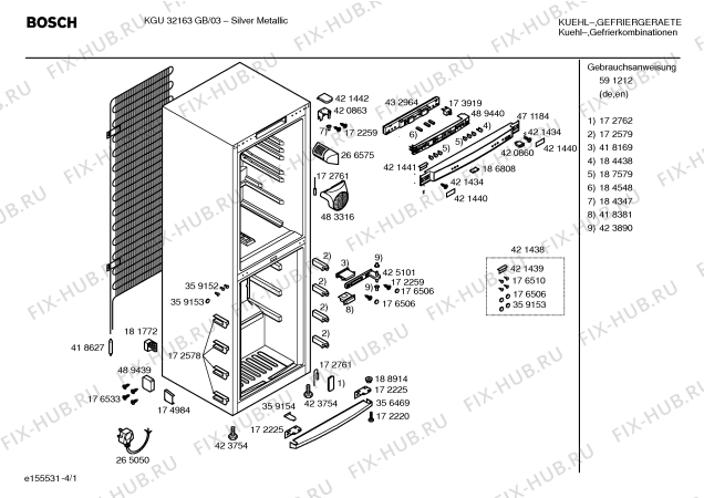 Схема №1 KGU32163GB с изображением Инструкция по эксплуатации для холодильника Bosch 00591212