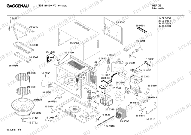 Взрыв-схема микроволновой печи Gaggenau EM119160 - Схема узла 03