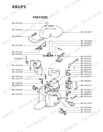 Взрыв-схема кофеварки (кофемашины) Krups FNA132(0) - Схема узла NP001885.1P2