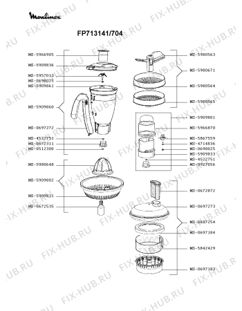 Взрыв-схема кухонного комбайна Moulinex FP713141/704 - Схема узла OP002976.0P2