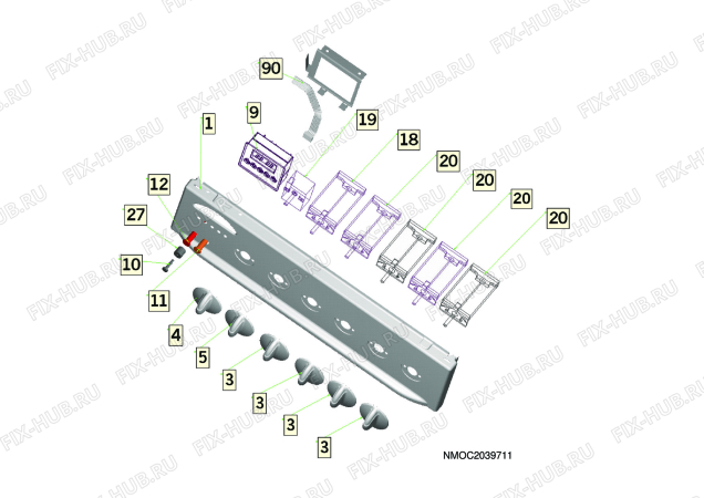 Взрыв-схема комплектующей Electrolux EK5143 - Схема узла H10 Control Panel