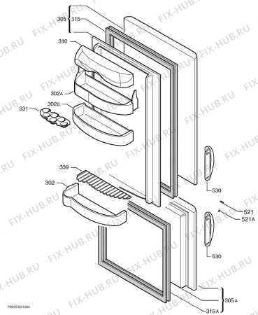 Взрыв-схема холодильника Faure FRB29S - Схема узла Door 003