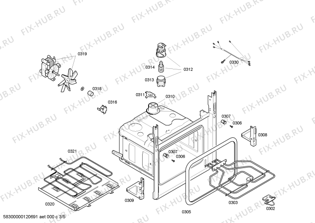 Взрыв-схема плиты (духовки) Bosch HBN424551E - Схема узла 03