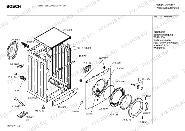 Схема №2 WFL2050IG MAXX WFL 2050 с изображением Таблица программ для стиралки Bosch 00591454
