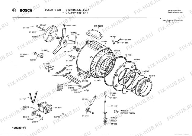 Взрыв-схема стиральной машины Bosch 0722044548 V638 - Схема узла 03