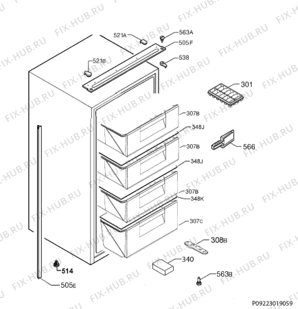 Взрыв-схема холодильника Electrolux EUN1001AOW - Схема узла Housing 001