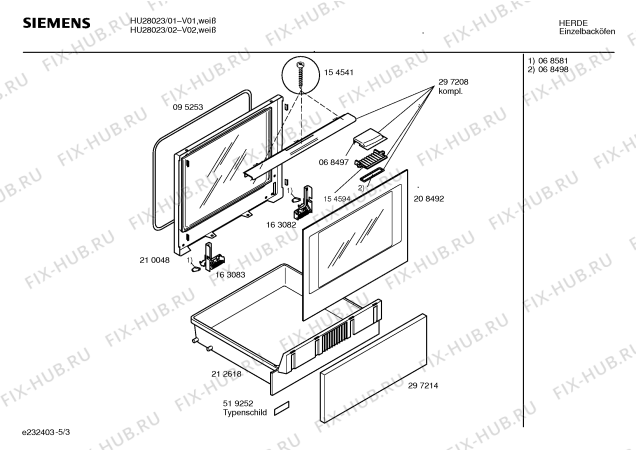 Взрыв-схема плиты (духовки) Siemens HU28023 - Схема узла 03