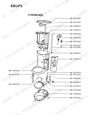 Взрыв-схема кофеварки (кофемашины) Krups F1974610(0) - Схема узла TP001514.9P2
