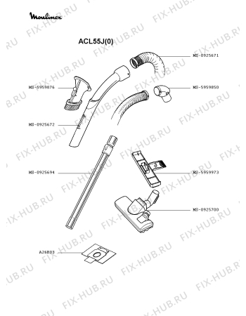 Взрыв-схема пылесоса Moulinex ACL55J(0) - Схема узла 0P002228.4P3
