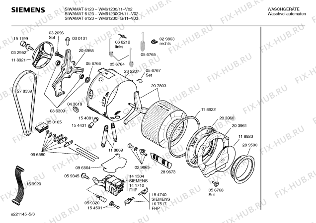 Взрыв-схема стиральной машины Siemens WM61230FG SIWAMAT 6123 - Схема узла 03