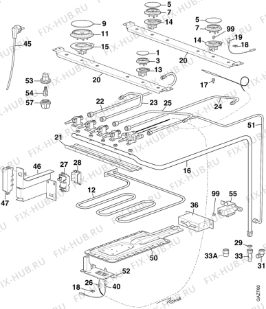 Взрыв-схема плиты (духовки) Electrolux EK6123/1 - Схема узла Oven and Top functional parts