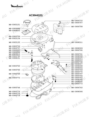 Взрыв-схема утюга (парогенератора) Moulinex ACM442(0) - Схема узла NP002219.9P2