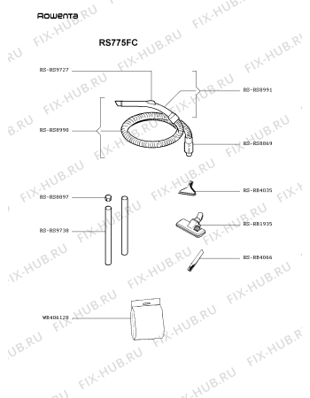 Взрыв-схема пылесоса Rowenta RS775FC - Схема узла FP002654.7P2