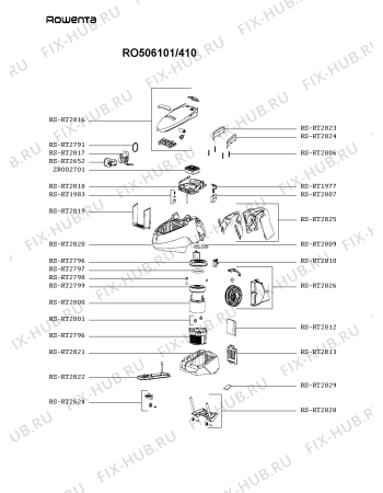 Взрыв-схема пылесоса Rowenta RO506101/410 - Схема узла AP003316.6P2