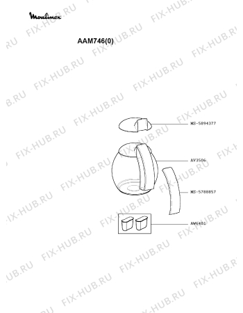 Взрыв-схема кофеварки (кофемашины) Moulinex AAM746(0) - Схема узла ZP001688.3P2