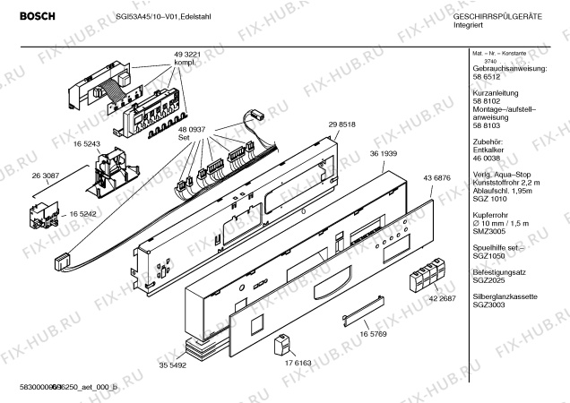Схема №1 SE54E531EU с изображением Краткая инструкция для посудомойки Bosch 00588102