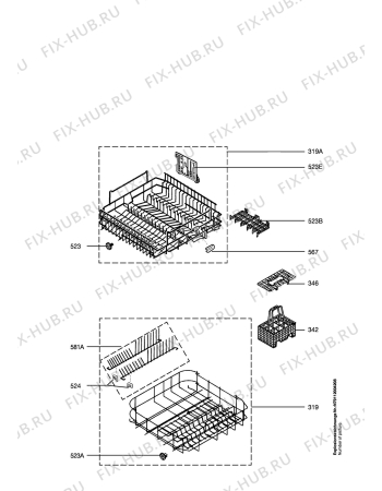 Взрыв-схема посудомоечной машины Zanussi ZDU111X - Схема узла Baskets, tubes 061