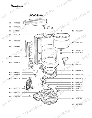 Взрыв-схема кофеварки (кофемашины) Moulinex ACA341(0) - Схема узла BP001487.9P2