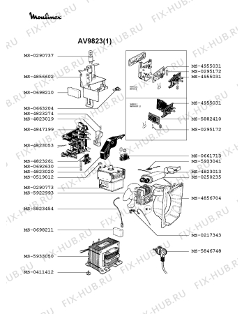 Взрыв-схема микроволновой печи Moulinex AV9823(1) - Схема узла 7P002365.9P3