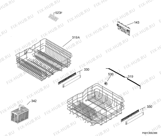 Взрыв-схема посудомоечной машины Aeg Electrolux F65000M0P - Схема узла Basket 160