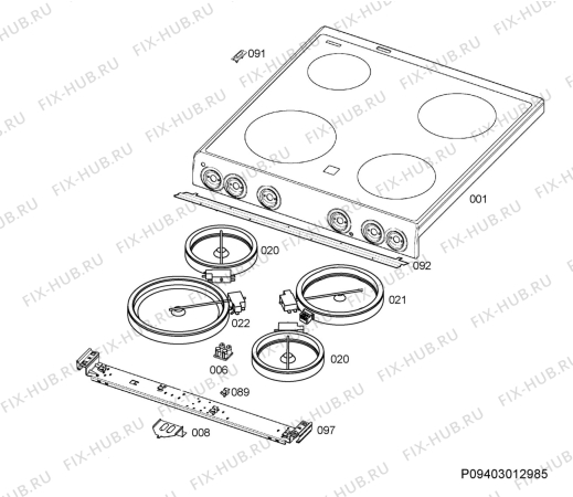 Взрыв-схема плиты (духовки) Electrolux EKC70017W - Схема узла Hob