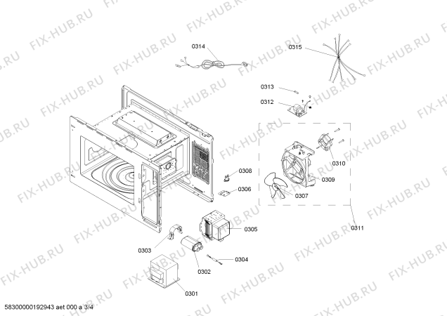 Взрыв-схема микроволновой печи Siemens HF15M764 - Схема узла 03