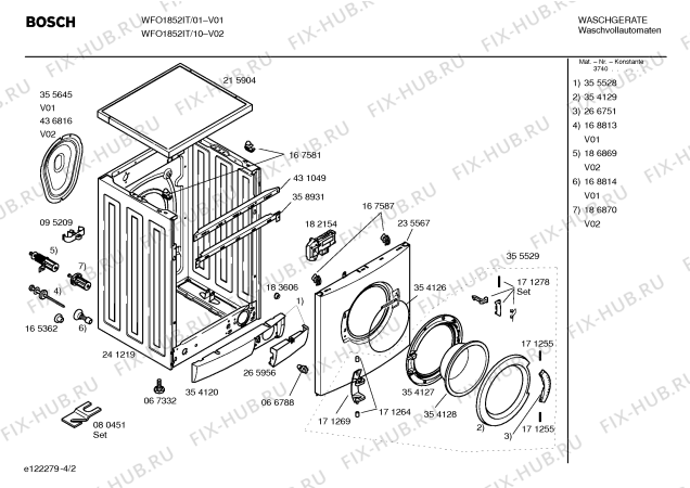 Взрыв-схема стиральной машины Bosch WFO1852IT Maxx Selecta WFO 1852 - Схема узла 02