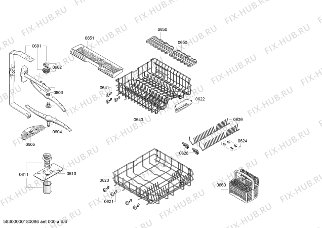 Взрыв-схема посудомоечной машины Bosch SMV51E40EU SilencePlus - TP3 - Схема узла 06