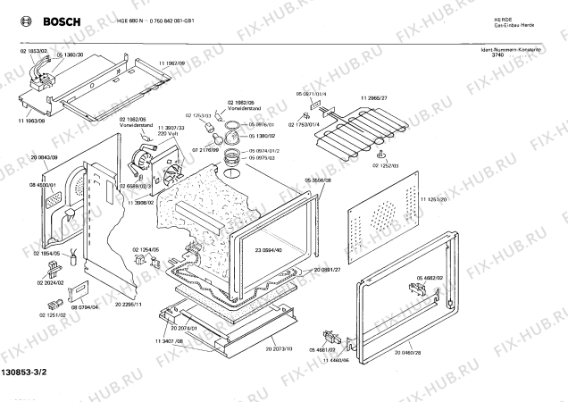 Взрыв-схема плиты (духовки) Bosch 0750842061 HGE680N - Схема узла 02