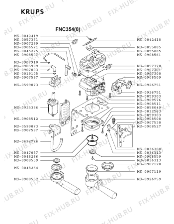 Взрыв-схема кофеварки (кофемашины) Krups FNC354(0) - Схема узла GP002449.6P2
