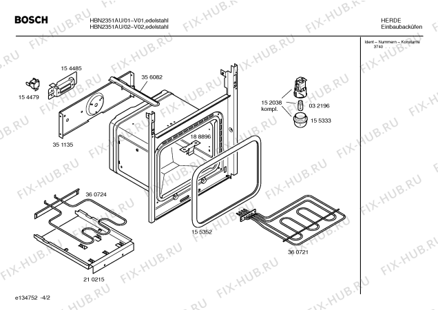 Взрыв-схема плиты (духовки) Bosch HBN2351AU - Схема узла 02