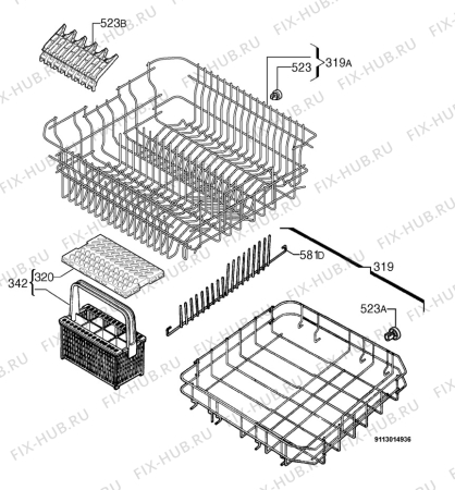 Взрыв-схема посудомоечной машины Privileg 538736_10715 - Схема узла Basket 160