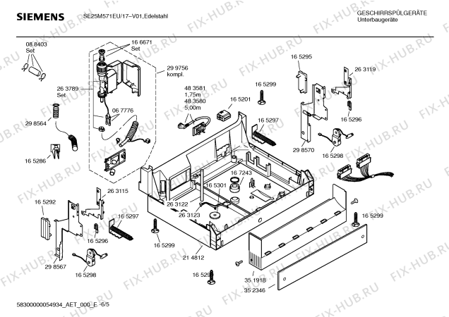 Взрыв-схема посудомоечной машины Siemens SE25M571EU - Схема узла 05