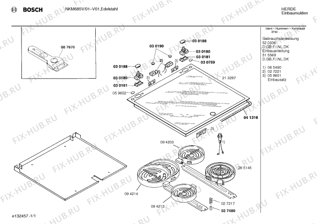 Схема №1 EK71052 с изображением Инструкция по эксплуатации для электропечи Bosch 00520336