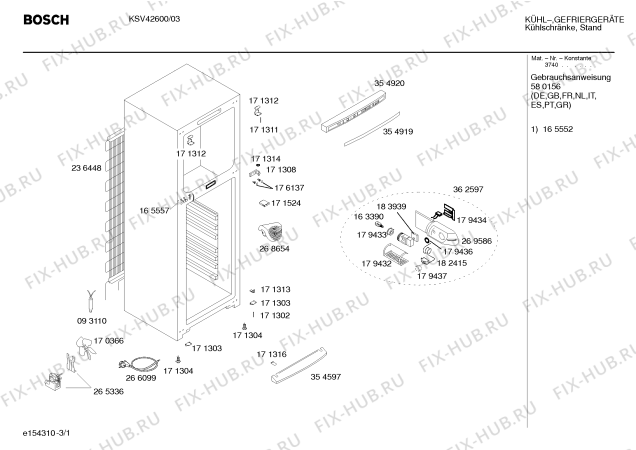 Схема №1 KSV42600 с изображением Инструкция по эксплуатации для холодильной камеры Bosch 00580156