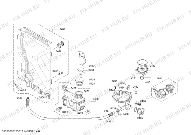 Взрыв-схема посудомоечной машины Bosch SMD63N24EU, SuperSilence - Схема узла 04