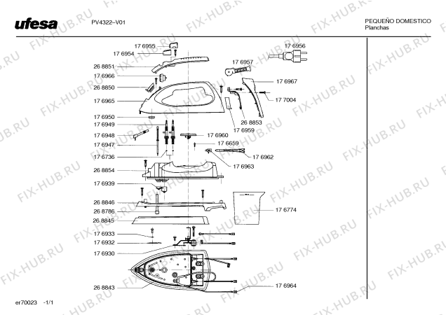 Схема №1 PV4322 MILENIUM с изображением Задняя часть корпуса для утюга (парогенератора) Bosch 00176967