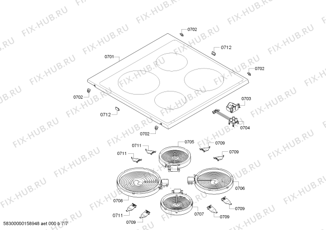 Взрыв-схема плиты (духовки) Bosch HCE852321U - Схема узла 07