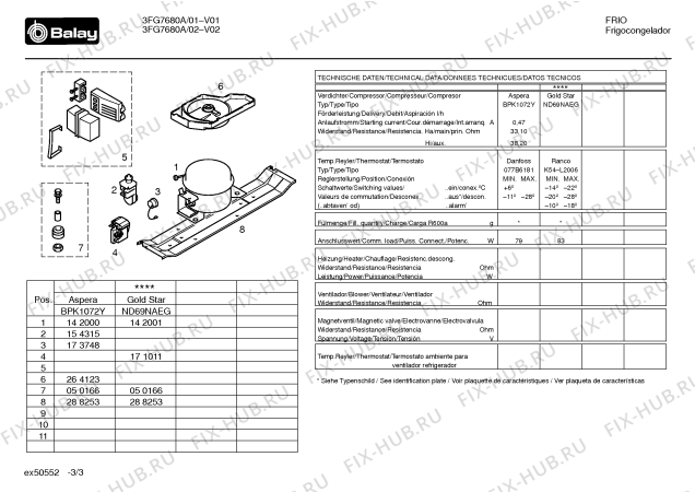 Взрыв-схема холодильника Balay 3FG7680A - Схема узла 03