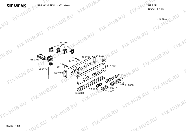 Взрыв-схема плиты (духовки) Siemens HN28229SK - Схема узла 05