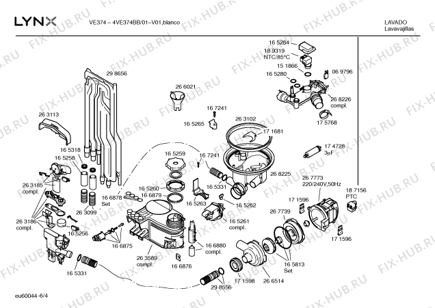 Взрыв-схема посудомоечной машины Lynx 4VE374BB VE374 - Схема узла 04