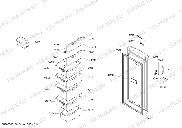 Взрыв-схема холодильника Bosch GSV30420 - Схема узла 02