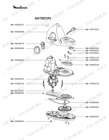 Взрыв-схема кухонного комбайна Moulinex AAT5S7(P) - Схема узла TP000514.1P3