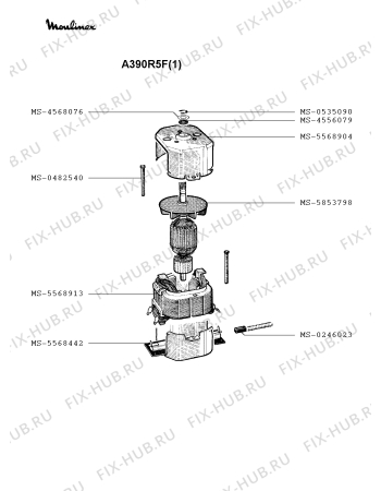 Взрыв-схема блендера (миксера) Moulinex A390R5F(1) - Схема узла 9P001174.5P4