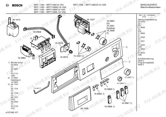 Схема №2 WFF1200 с изображением Инструкция по эксплуатации для стиральной машины Bosch 00520253