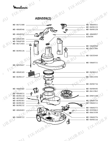 Взрыв-схема пылесоса Moulinex ABN559(2) - Схема узла 6P002178.6P3