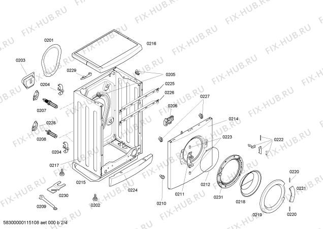 Взрыв-схема стиральной машины Bosch WLX24162GB Classixx 1200 Slimline - Схема узла 02
