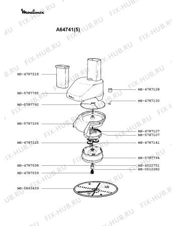 Взрыв-схема кухонного комбайна Moulinex A64741(5) - Схема узла 5P001220.9P4