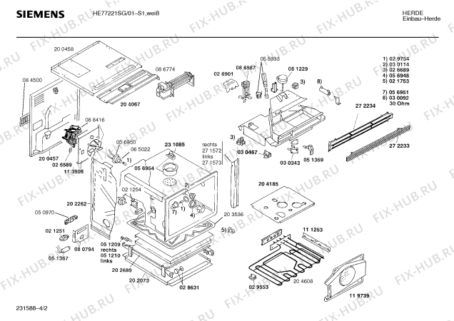 Взрыв-схема плиты (духовки) Siemens HE77221SC - Схема узла 02