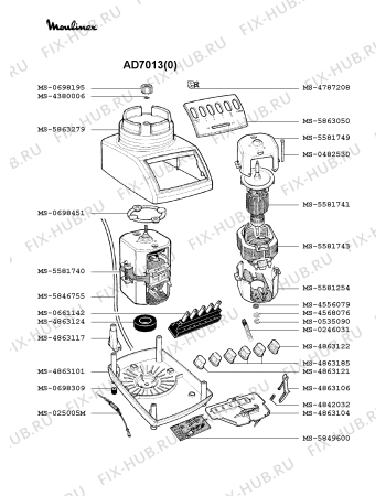 Взрыв-схема блендера (миксера) Moulinex AD7013(0) - Схема узла Q0000075.1Q2